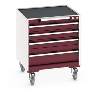 40402023.** Bott Cubio 4 Drawer Mobile Cabinet with external dimensions of 650mm wide x 650mm deep  x 785mm high. Each drawer has a 50kg U.D.L. capacity with 100% extension and the unit also features drawer blocking and safety interlocks....